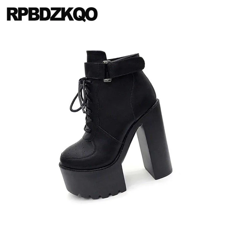 Мотоциклетные ботинки 15 см ремни высокий каблук Байкерская готическая Черная