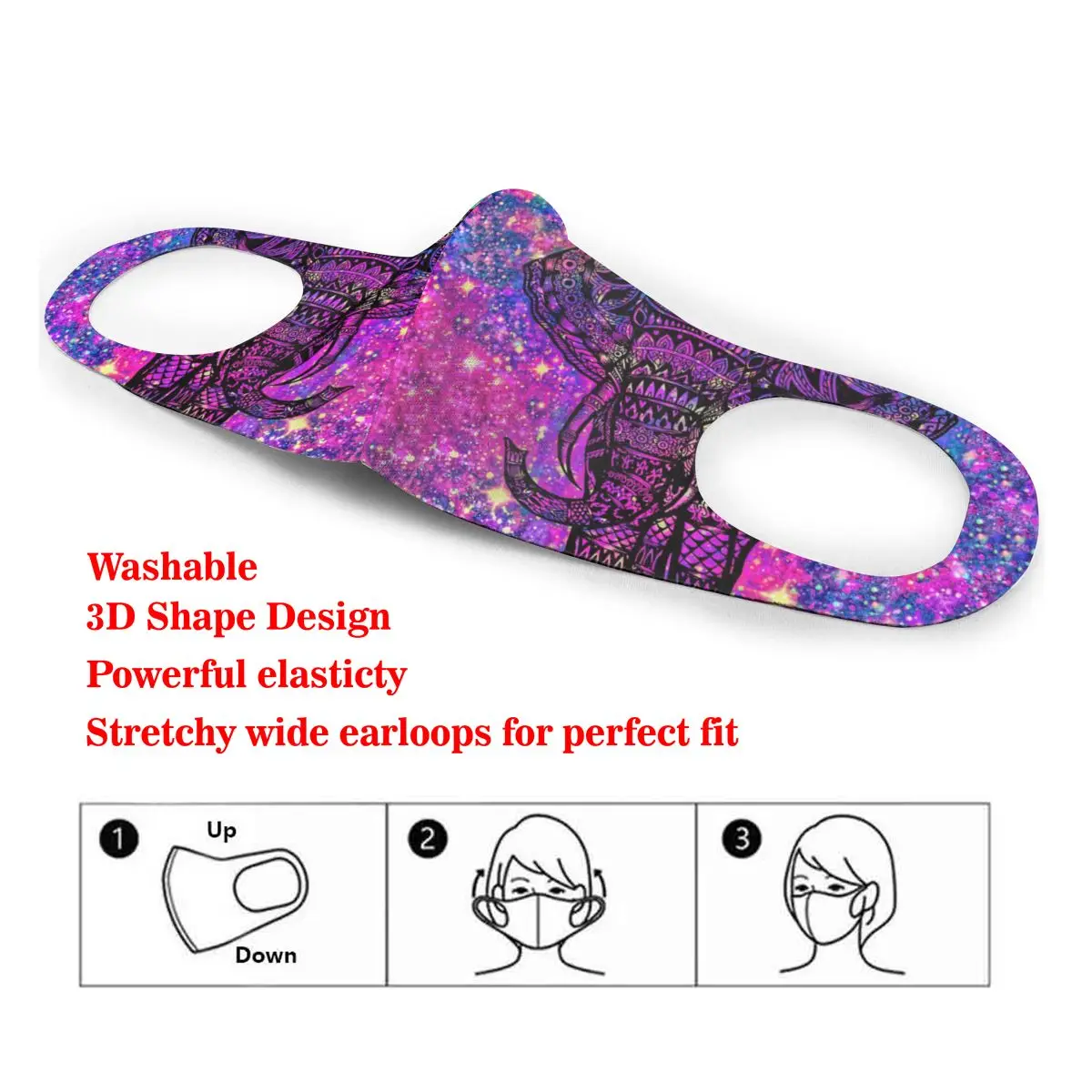 

Dust Mask Colorful Vintage Tribal Elephant Mouth Face Mask for Adult Kids Windproof Washable Reusable
