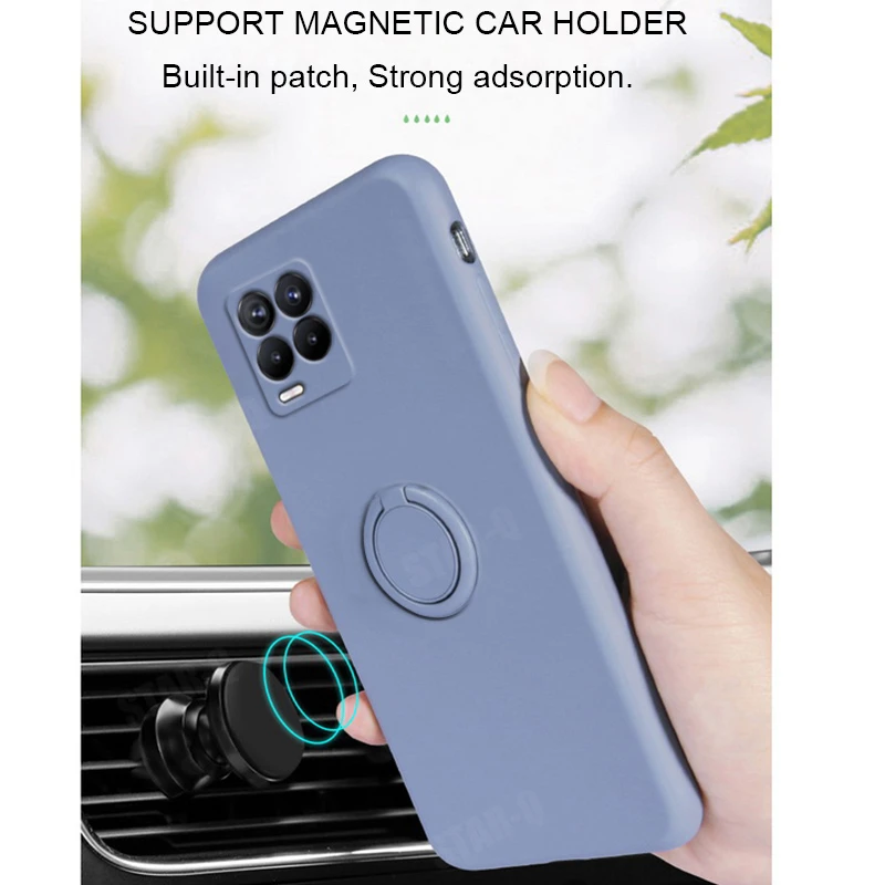 liquid silicone ring holder phone case for oppo realme 8 7 pro 4g 5g 7i gt neo master narzo 30a c21 original stand soft cover free global shipping