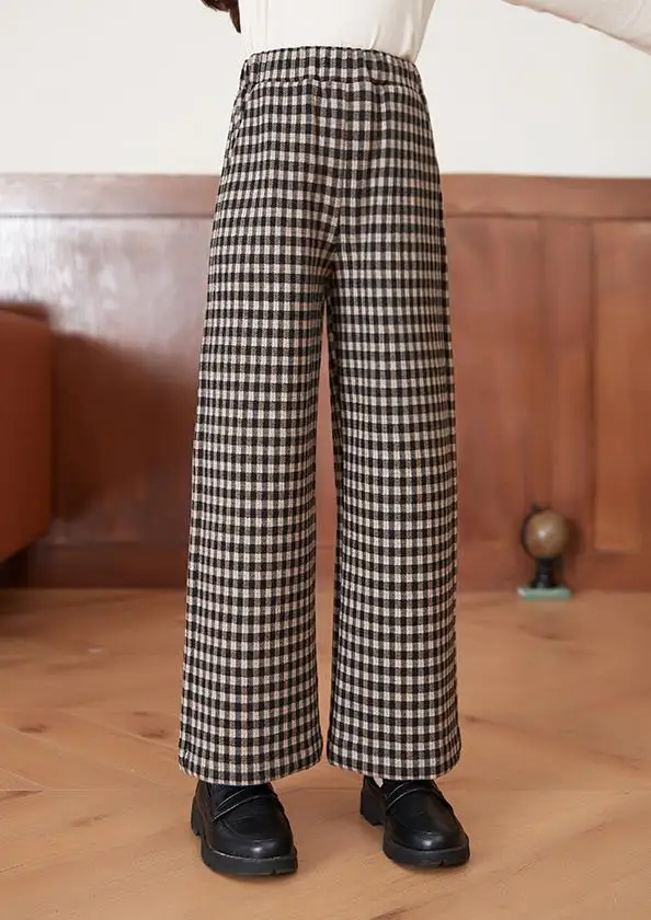 

Children Wide Leg Pants Girls Plaid Print Elastic High Waist Pants Kids Casual Soft Trousers Classtic Student School Uniform
