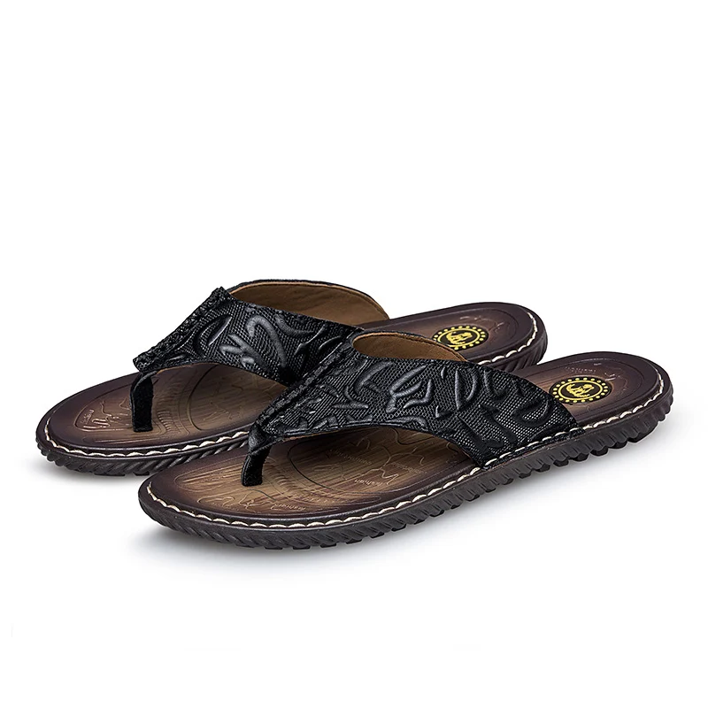 

2021 New Style Men's Slippers Casual Leather Shoes Male Summer Beach Slip Flops Man Sandal Big Size Flat Outdoor Sandals For Men