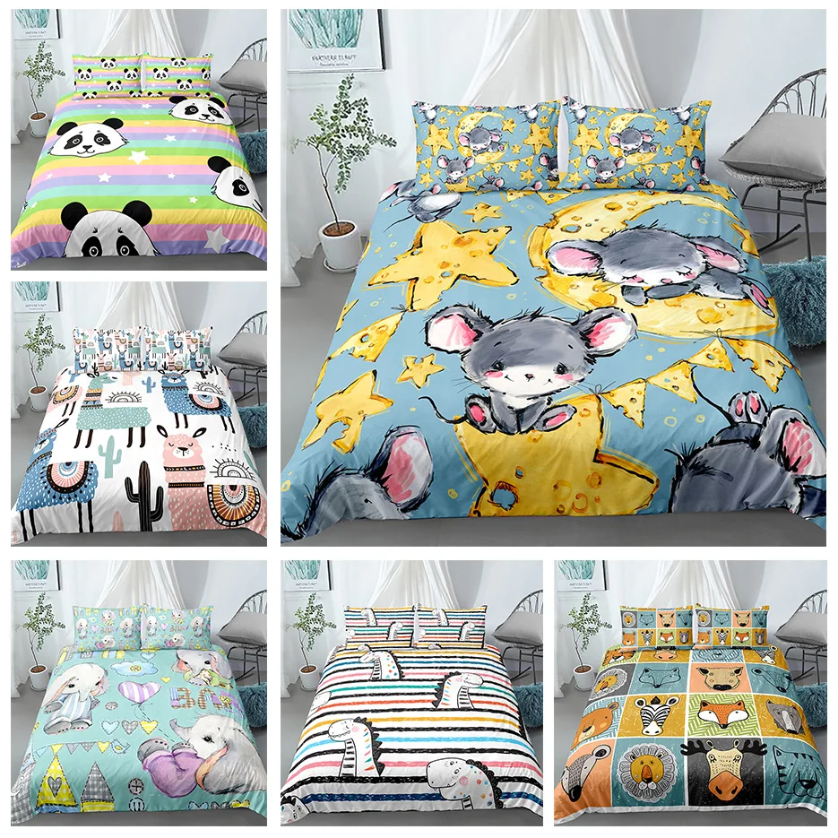 Мультфильм Животные Постельное белье King Queen Размеры разных цветов с рисунком