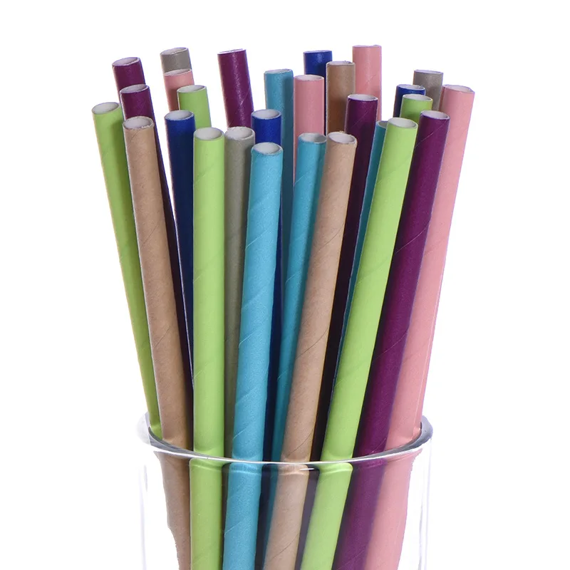 25 pcs/pack of Disposable Solid Color Paper Straws Bar Children's Birthday Party Supplies