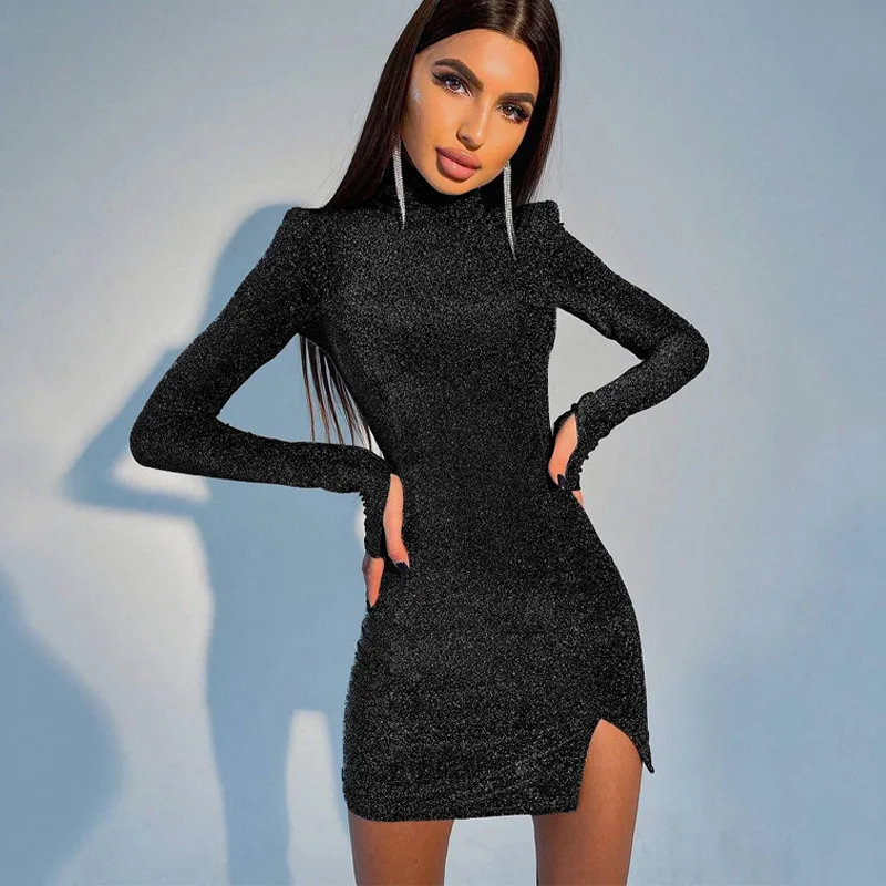 IAMHOTTY блестящее короткое вечернее вечерние с разрезом элегантное облегающее