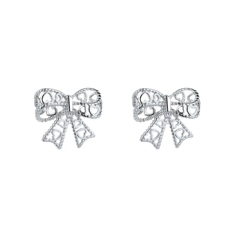 

VENTFILLE 925 Sterling Silver Earrings For Women Trendy Jewelry Vintage Simple Retro Party Accessories Gifts Hollowout Bow