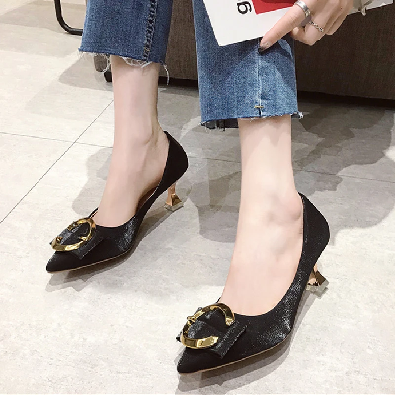 

Sexy High Heels Women Pumps Pointe Shoes Spring Summer Women Square Heel Shoes Woman Shoes High Heel 6.5cm OL Party Stilettos