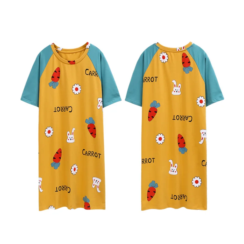 

Pajama women's summer short-sleeved nightdress Korean sweet cartoon knitted cotton ladies' home service