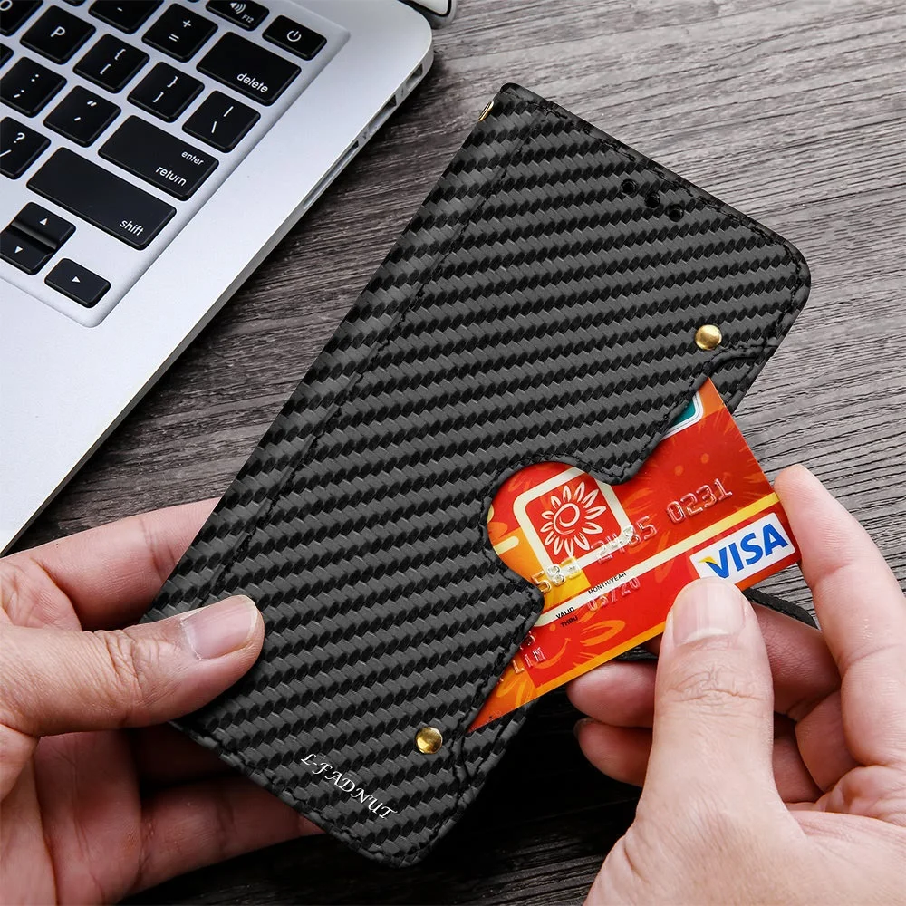 LAPOPNUT премиум черный кожаный чехол из углеродного волокна с откидной крышкой для