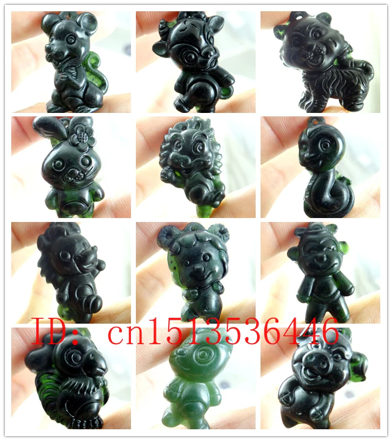 Ожерелье с подвеской в виде знака китайского зодиака из черного нефрита