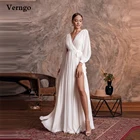 Простое шелковое шифоновое пляжное свадебное платье-трапеция Verngo, официальное платье с длинным рукавом, V-образным вырезом и Боковым Разрезом, женское свадебное платье 2021