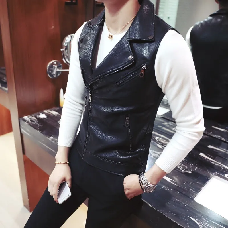 Мотоциклетные жилеты мужские осенние короткие корейские облегающие на молнии с