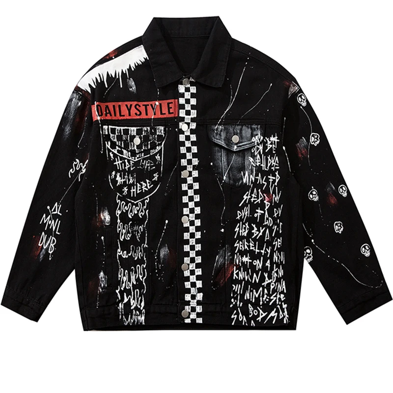 Мужская джинсовая куртка с граффити однобортная ветровка в уличном стиле панк