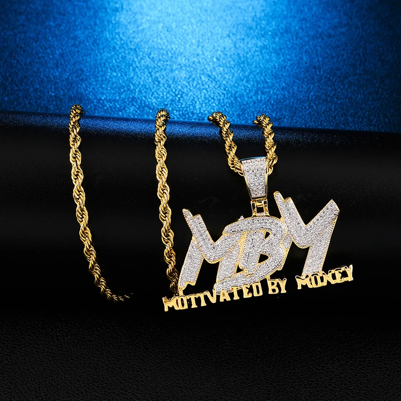 D&ampZ Hip Hop Micro Paved CZ Letters Pendant Necklace Iced Out Bling Motivated By Money Words Necklaces For Men | Украшения и