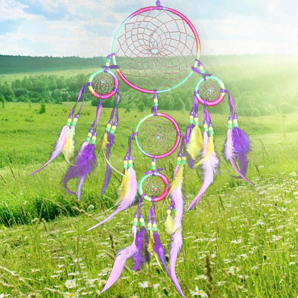 Красочные Ловец снов из перьев подвеска колокольчик настенный подвесной