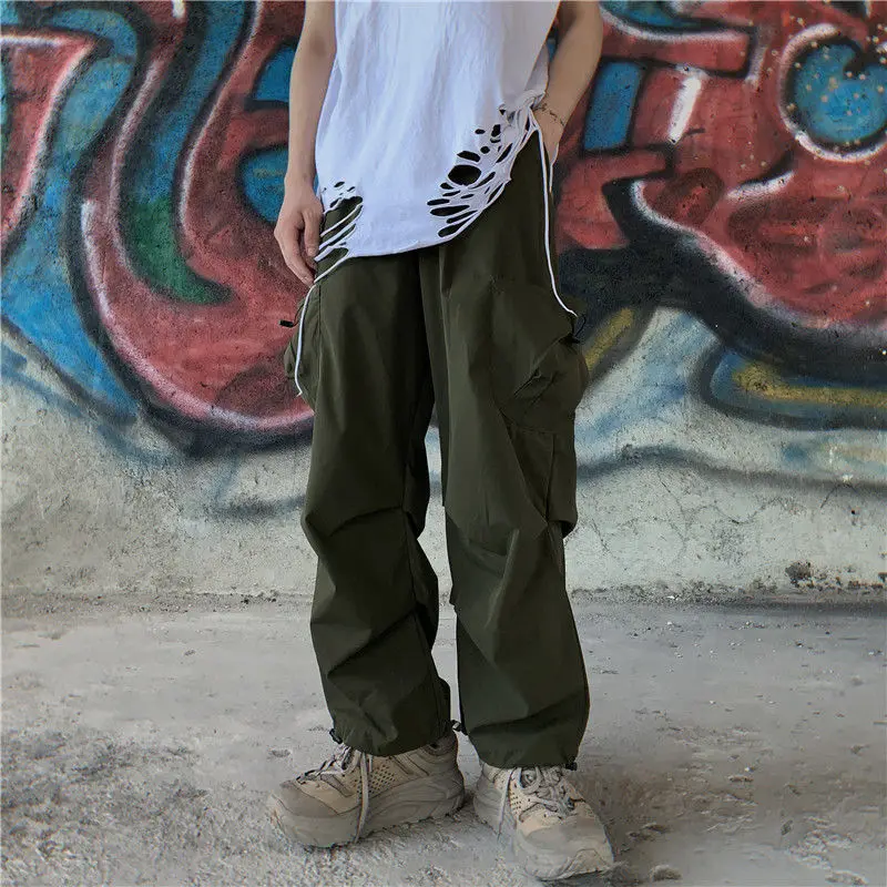 

Casual Pants Men's Fashion Solid Color Multi-pocket Overalls Mens Streetwear Wild Loose Hip-hop Straight Trousers Men M-2XL