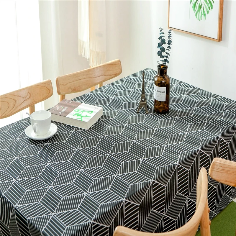 

Rectangular tablecloths White Black Print Geometry Cotton Linen Table Cover Kitchen Dining Table Furniture Nappe De Table Cloth