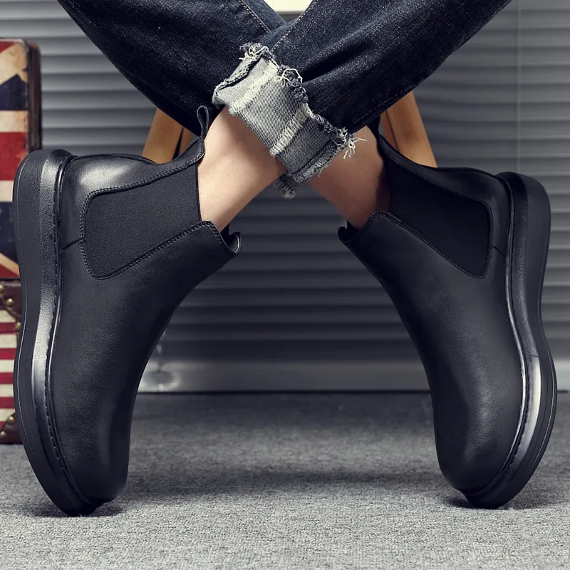 British designer men fashion platform boots autumn winter shoes vintage black chelsea botines hombre ankle botas masculinas male