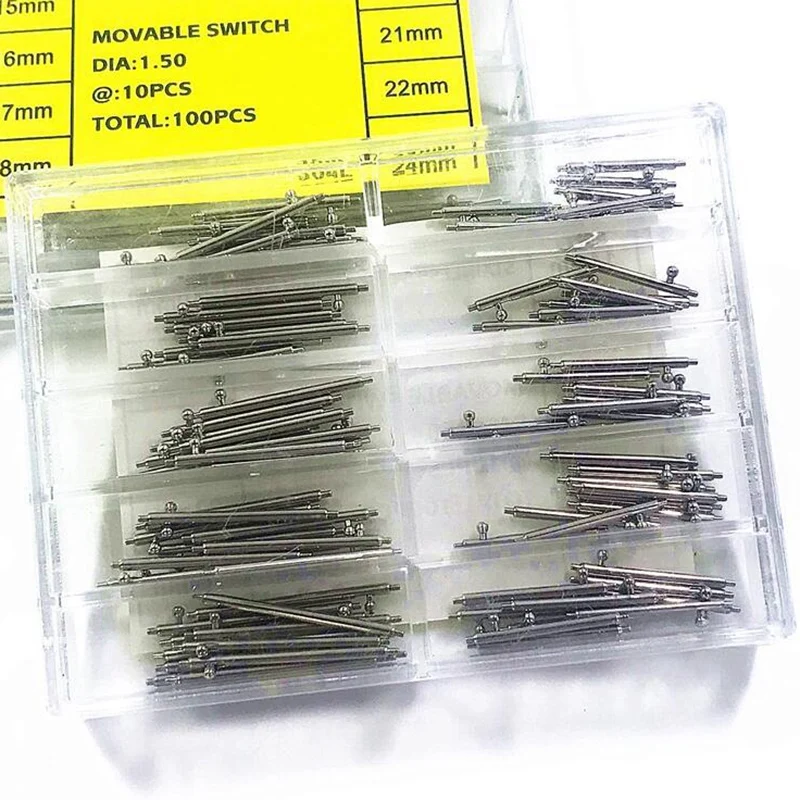 

100Pcs DIA Stainless Steel Watch Strap Quick Release Spring Bar Pins Watch Repair Tool Band Pin 14-24mm