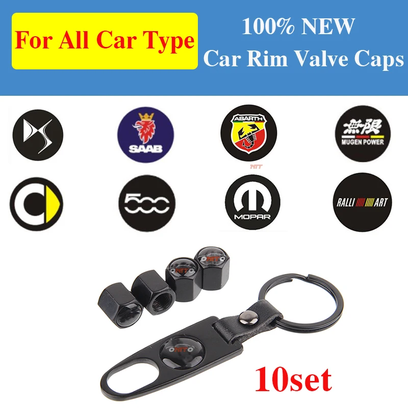 

10set Car Styling Metal Leather Key Ring Car Rim Tire Valve Caps Accessory For Abarth Smart Mopar DS Saab 500 Ralliart