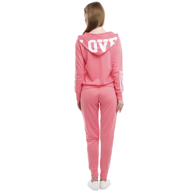 

Autumn Winter Fashion Tracksuit Women Splice Fleece Letter Print Coat With Hood Two Pieces Set Hoodies Long Pants Suit