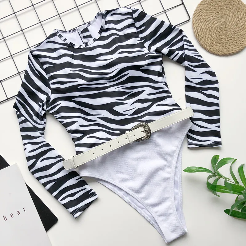 

Tengweng Sexy 2020 New One Piece Swimsuit Leopard Print Swimwear Vintage Floral Swimwear Long Sleeve Beaching Suit