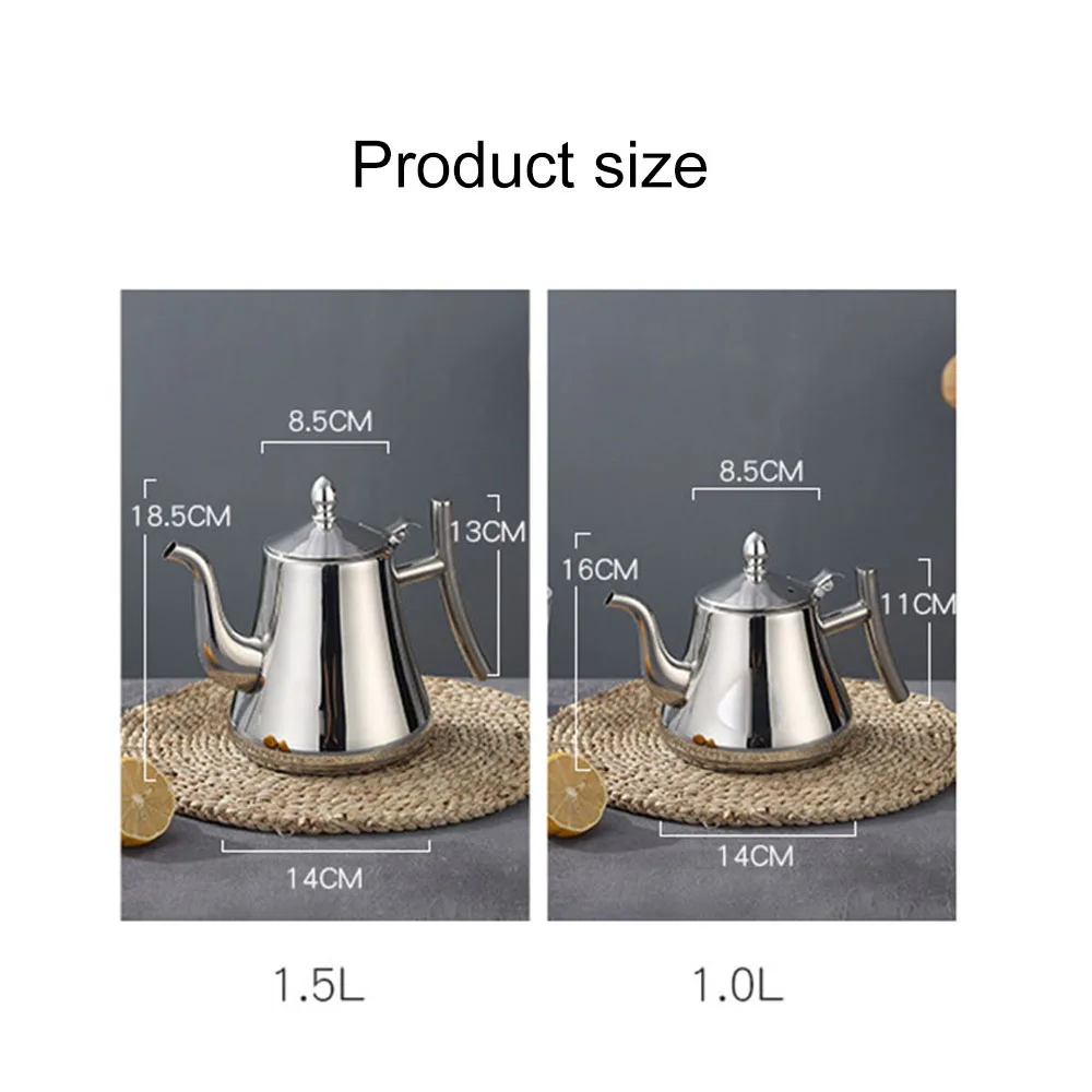 

1L/1.5L Stainless Steel Water Kettle TeaPot Thicker With Filter Hotel Tea Pot Coffee Pot Induction Cooker Tea Kettle Gold Silver