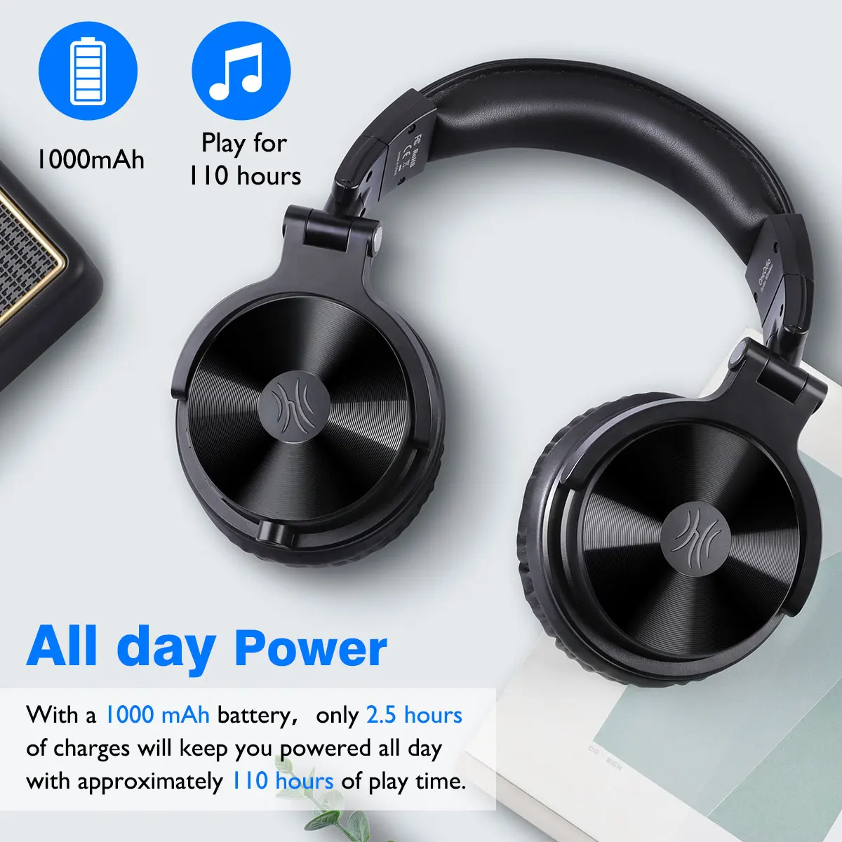 Oneodio Wireless Headphones With Microphone 110H Playing Time Bluetooth V5.2  Foldable  Deep Bass Stereo Earphones  For PC Phone
