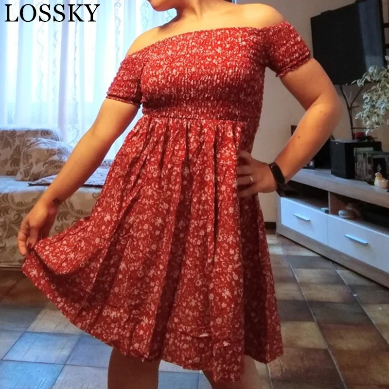 

2019 Women Strapless Dress Short Sleeve Floral Dress Sexy Off Shoulder Beach Mini Summer Dress Casual Party Vestidos Dresses New