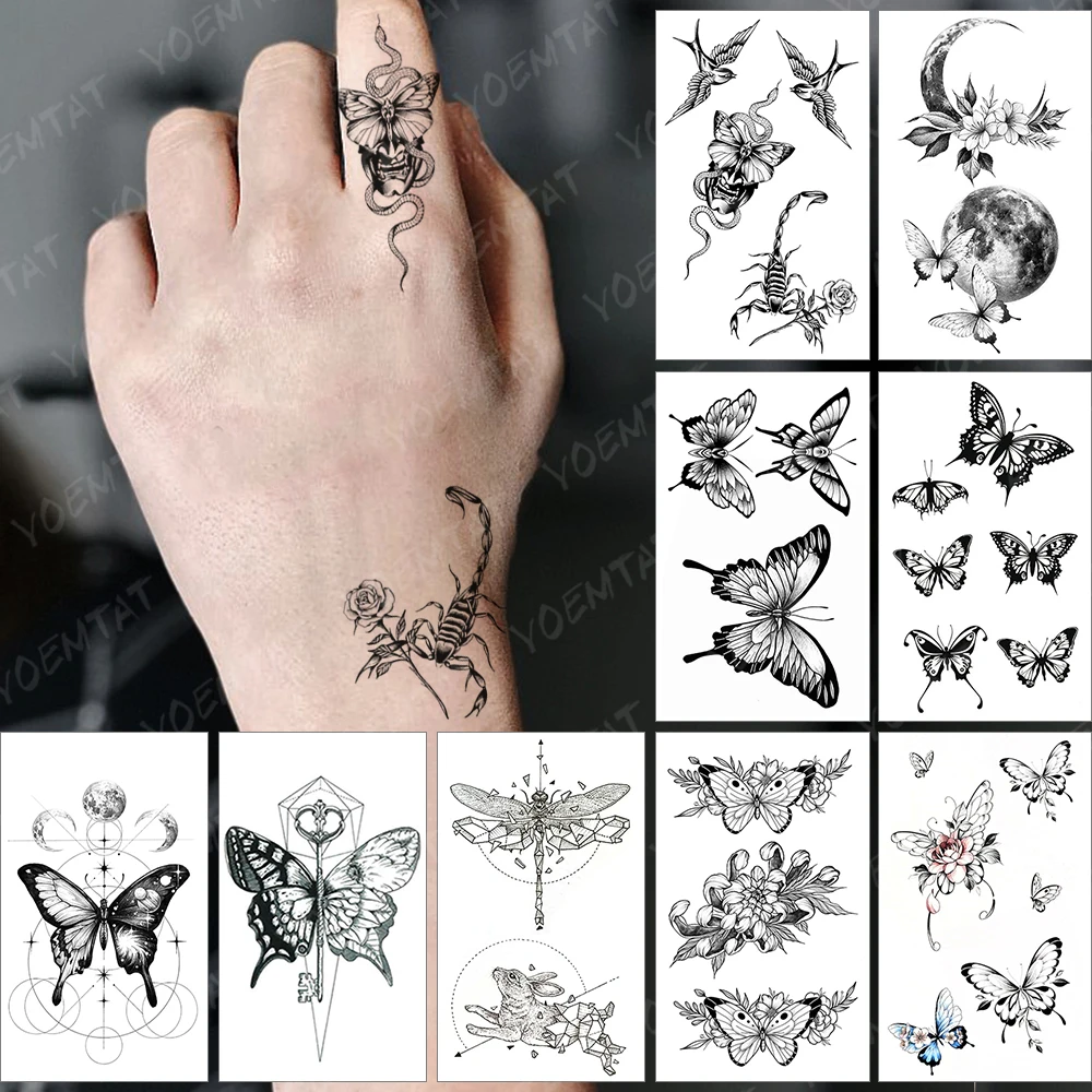 

Waterproof Temporary Tattoo Sticker Snake Butterfly Scorpion Flower Finger Tatto Hand Dark Wind Woman Man Child Flash Tatoo