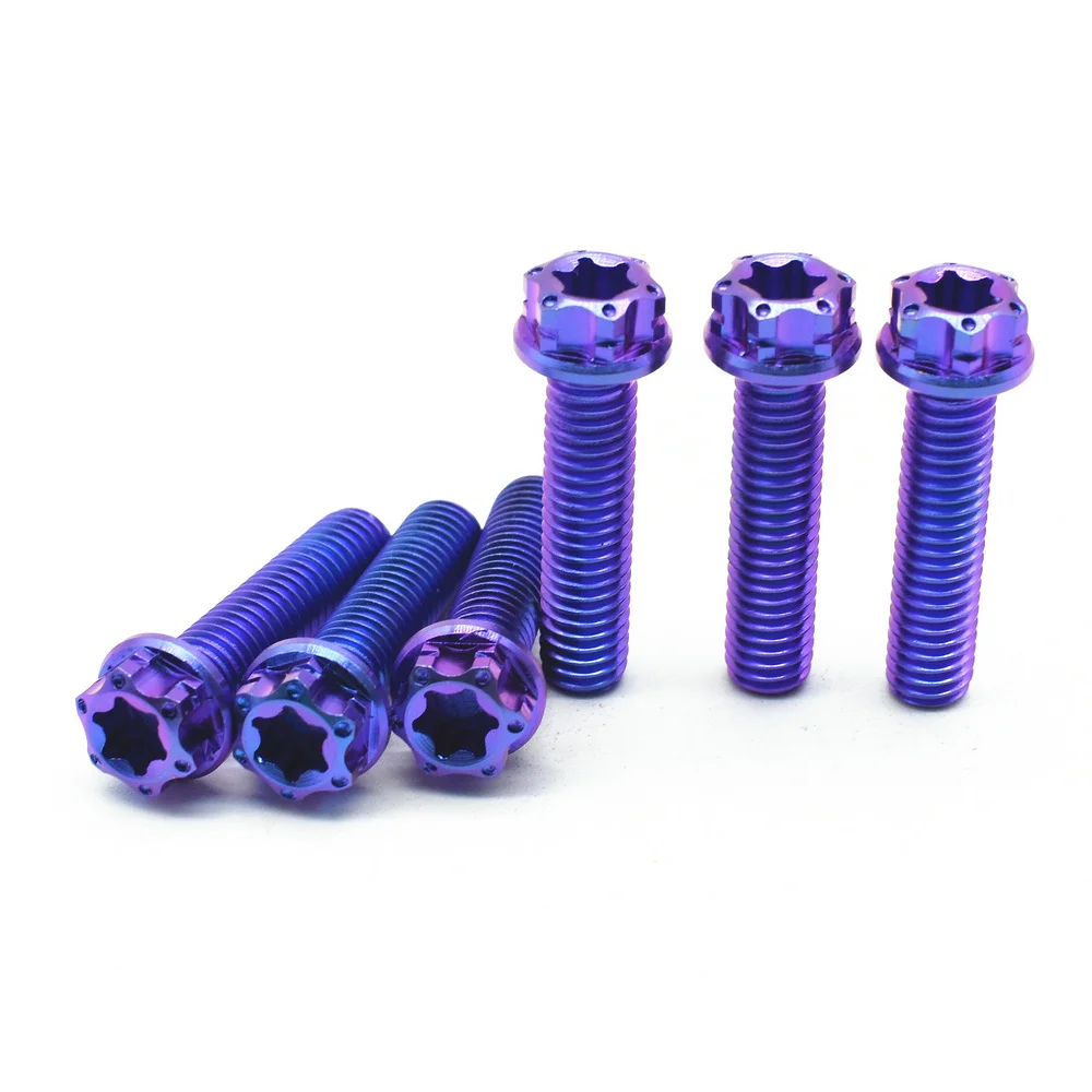 6 шт. титановые болты M6X25mm DIY MTB Горелые синие фиолетовые цветные полые фланцевые