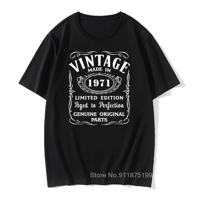 

Сделано в 1971 году, футболка с оригинальными деталями, дизайн 50-го дня рождения, хлопковые Ретро футболки, мужская Винтажная Футболка с принт...