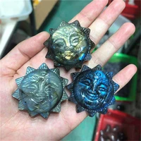 crystal carvings pendant natural hand carved labradorite stone sun face necklace fashion jewelry gifts