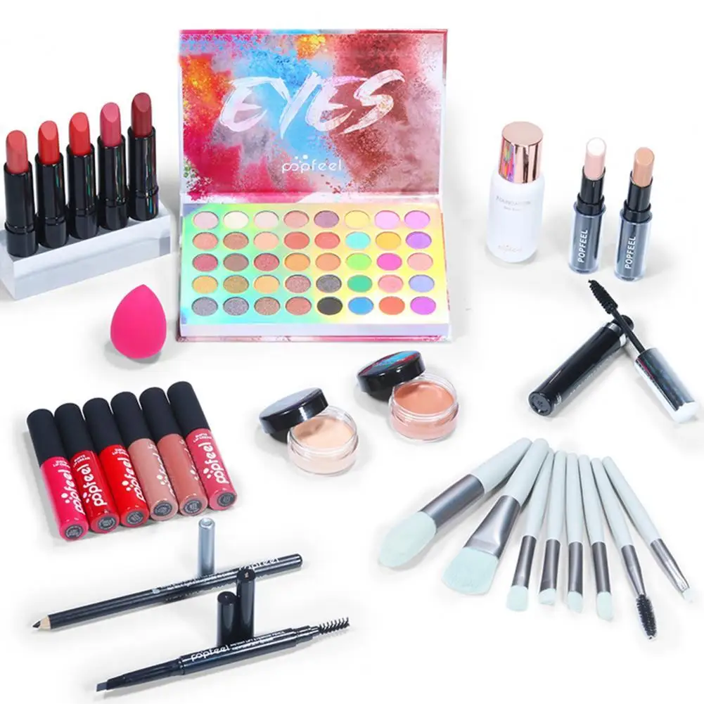 

Practical Eyebrow Pencil Puff Brush Lip Gloss Makeup Set Beginner Friendly Makeup Train Set Reusable for Wedding