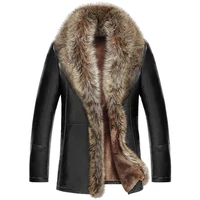 plus size 6xl men lapel fur collar parka leather warm jacket coat casual chic black brown n0112