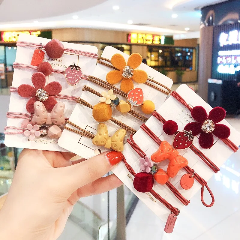 5 шт./компл. Kawaii мультфильм цветок резинки для девочек дети эластичные волосы