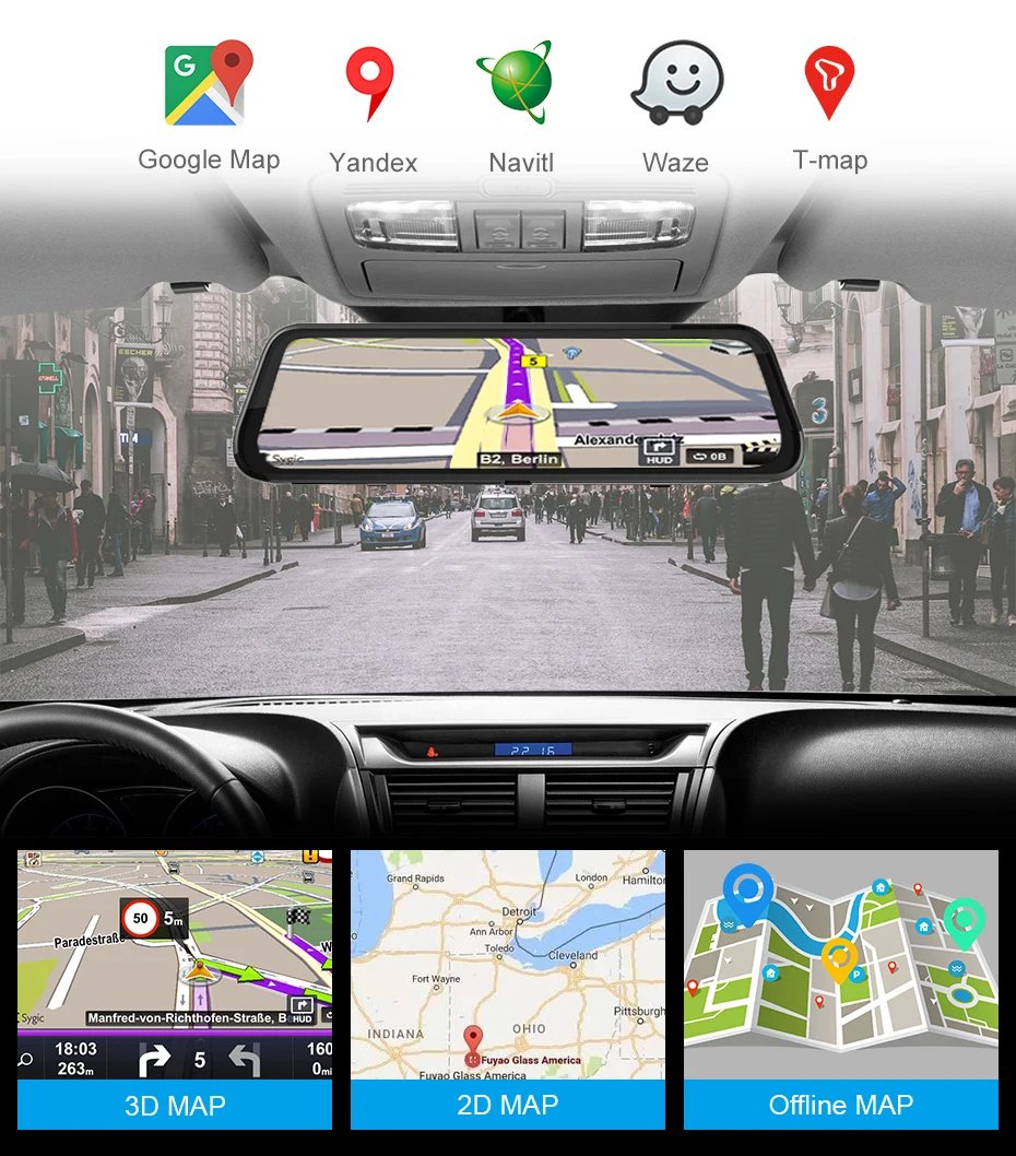 

HGDO 12" Android 8.1 4G Car DVR GPS Navigation Auto Registrar WiFi Bluetooth FHD 1080P Rearview Mirror Camera Driving Recorder