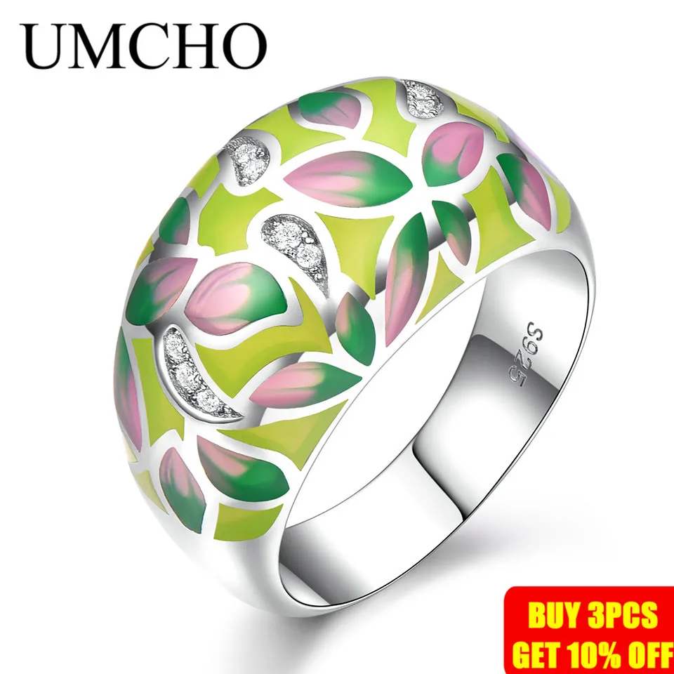 UMCHO, 925 пробы, серебряные кольца для женщин, ручной работы, яркий эмалированный с цветами, модные, вечерние, подарок, обручальное, юбилейное кольцо, ювелирное изделие