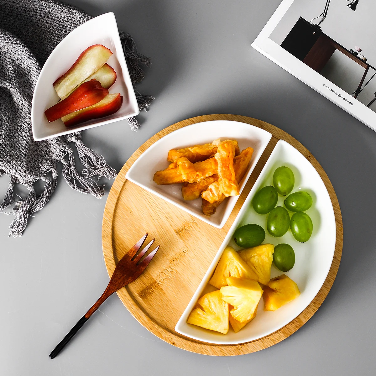 Северной Европе Стиль Керамика трехточечный четыре отсека для еды E современный