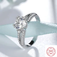 silver s925 round vvs1 1 carat diamond ring for women fashion bague or jaune wedding bizuteria 925 jewelry gemstone anel box