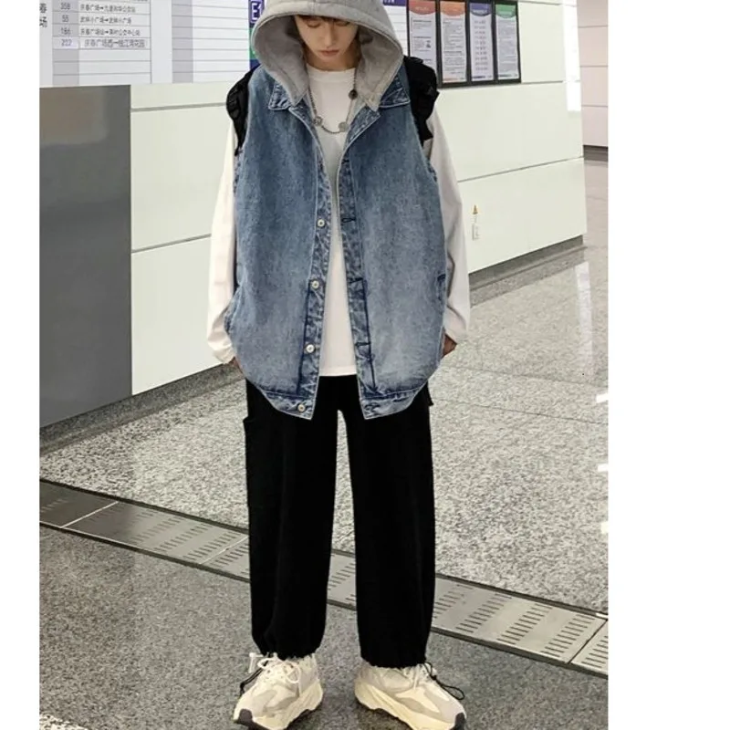 

Men's Jacket 2020 Autumn new slim solid color sleeveless hooded vest jacket loose casual personality youth men's wear