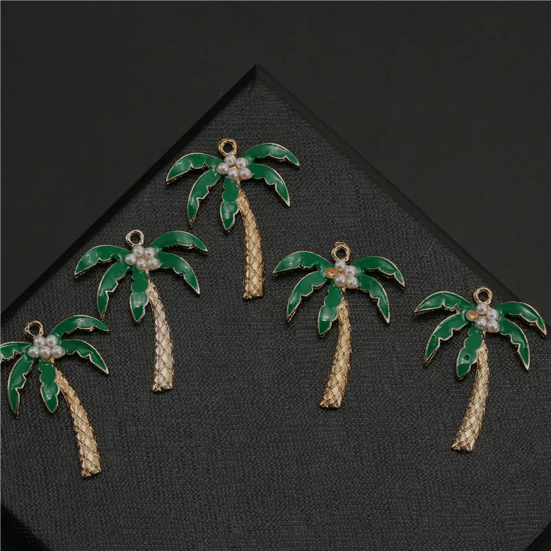 

10pcs/lot Coconut Tree Pearl Charms Pendant Green Gold Color DIY Handmade Necklace Bracelet Jewelry Accessories