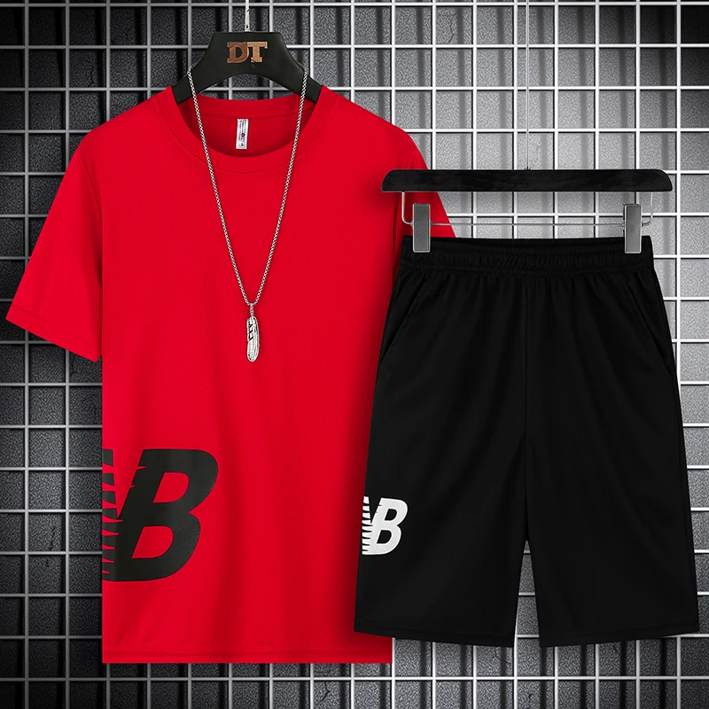 2021 Summer Fashion Leisure brand Men's Set Tracksuit Sportswear Track Suits Male Sweatsuit Short Sleeves T shirt 2 piece set 5x | Мужская