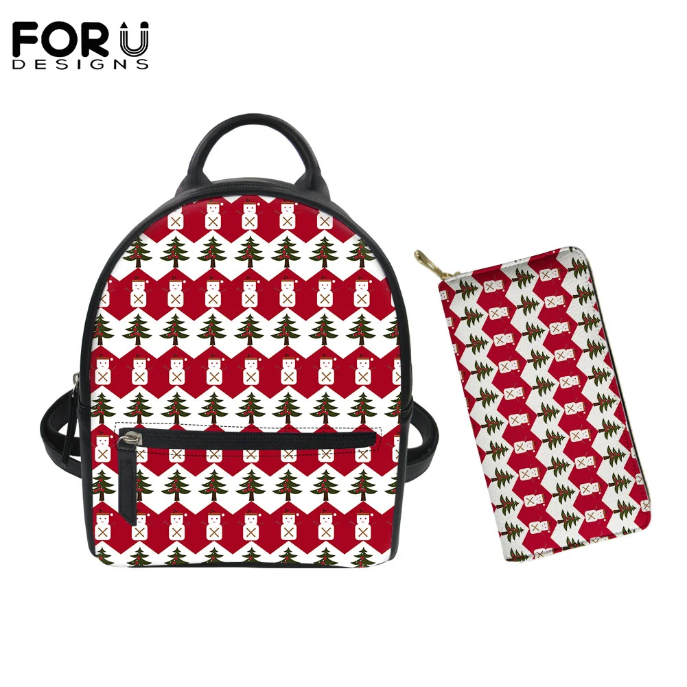 

FORUDESIGNS, мини-кошелек, высококачественный кожаный винтажный школьный рюкзак, 2 шт., с рождественским дизайном, Лидер продаж, женские сумки 2021