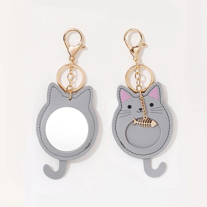 

Creative PU leather cartoon rabbit cat puppy shape makeup mirror cute gift key chain key chain pendant lady bag accessories