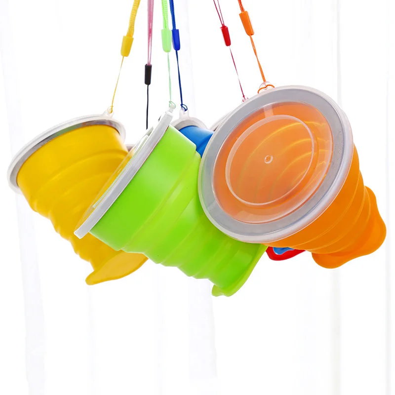200ML Portable Silicone Travel Cup Retractable Folding with Lid Outdoor Sports Camping Drinking Coffee Water | Дом и сад