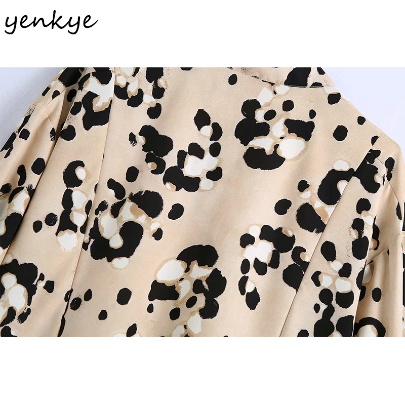 

YENKYE New Spring Women Vintage Print Loose Long Dress Femme Stand Collar Long Sleeve Casual Plus Size Dress Vestido Mujer