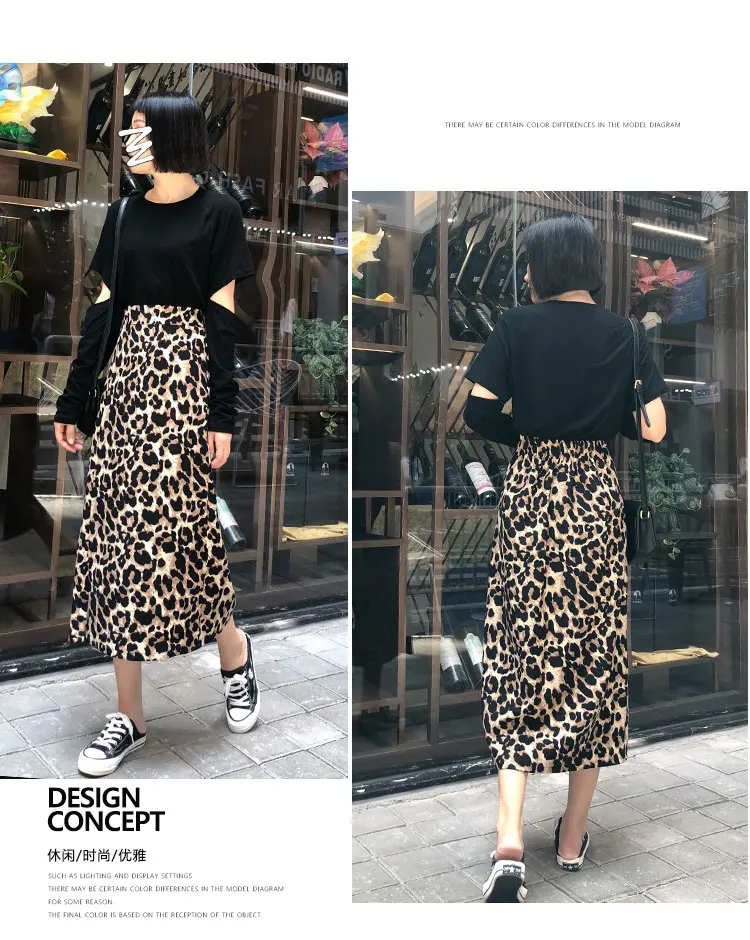 

2020 Sexy Leopard Skirt Print Chiffon Split Skirt Casual Fashion Long Skirts for Women Spring Summer Zip Elegant Female Costume