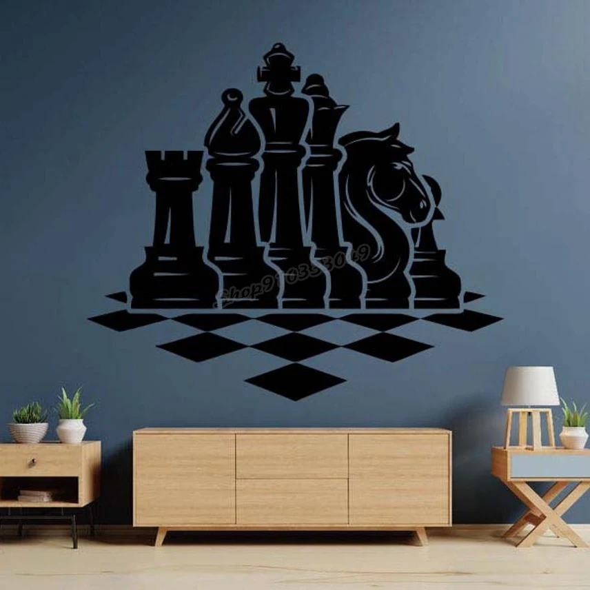 Chess Wall decal Checkmate Pawn King Queen Rook Bishop Wall Sticker Chess Room Decor Vinyl Decal Home Interior Decor Mural B425