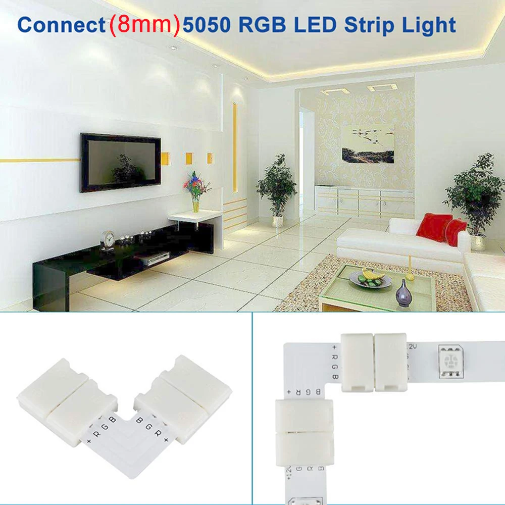 

5pcs 4PIN 8mm Led Connector L Shape 8Mm 4pin Rgb 5050 2835 Led Strips Corner Angle Wire Connectors Install Adapter