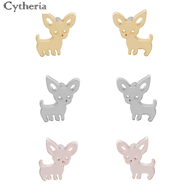 Серьги с собаками чихуахуа пусеты принтами лап милые роза золото серебро|stud